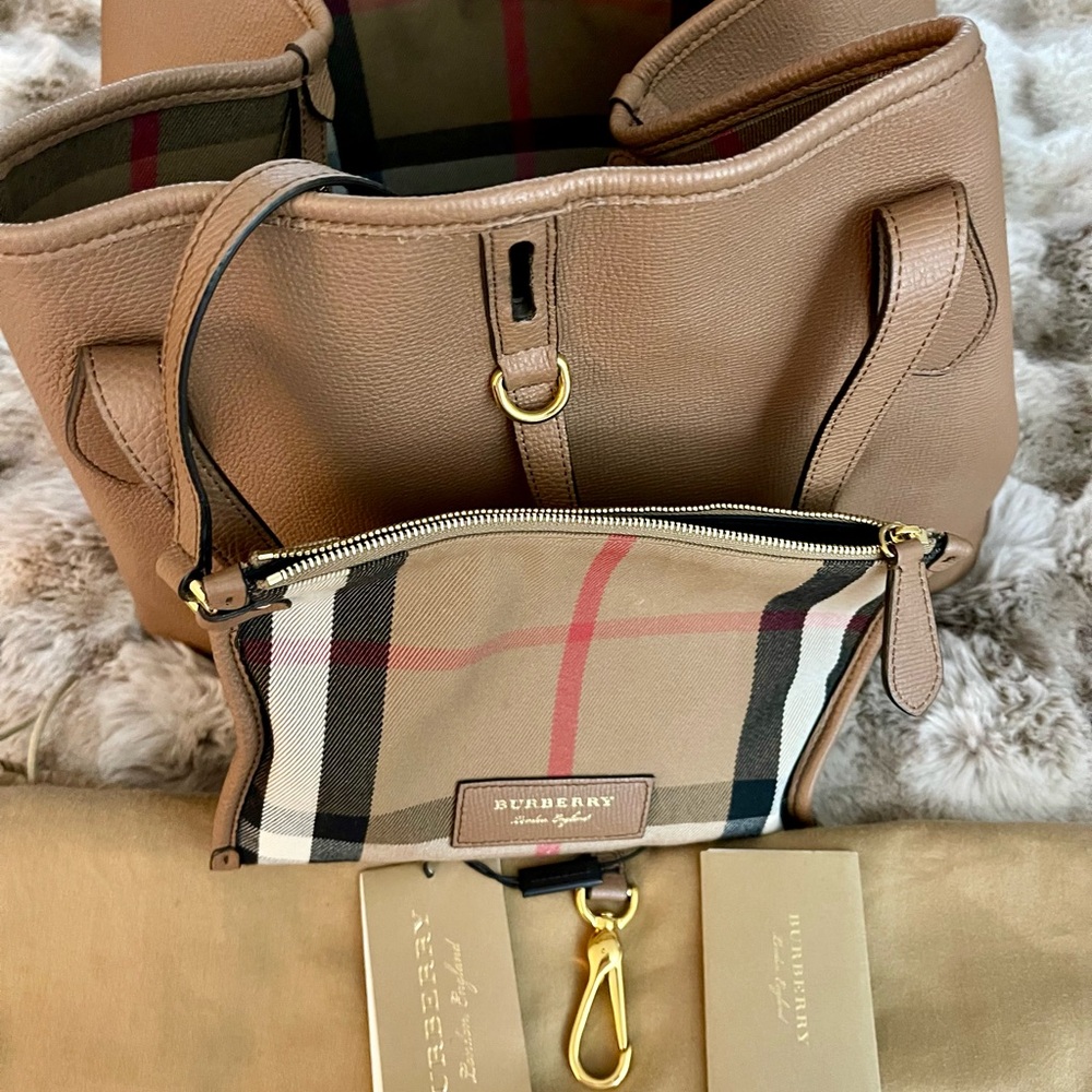 Burberry Tan Shoulder Bag with Plaid Pouch